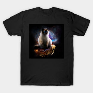 Galaxy Space Siamese Cat On Pizza T-Shirt